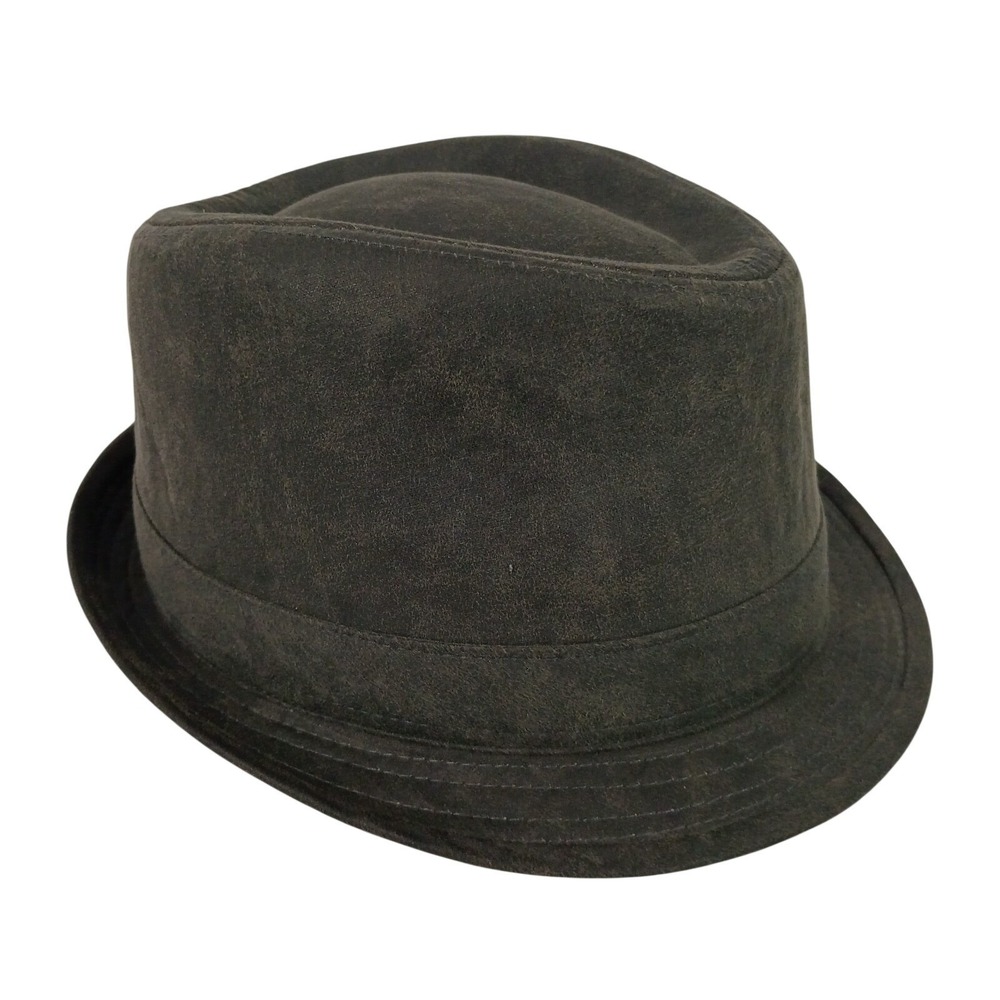 Vintage Stone Mens L/XL Dark Gray Faux Suede Feathered Fedora Classic Trilby Hat